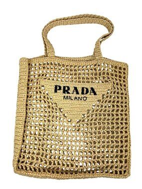 Prada Raffia Crochet Large Tote Bag Natural